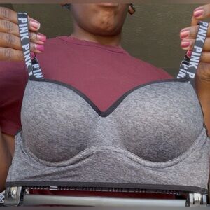 PINK Victoria's Secret Gray Sports Bra with Black Accents